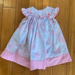 Classic Whismy Blue Pink and White Floral Bunny Smocked Dress